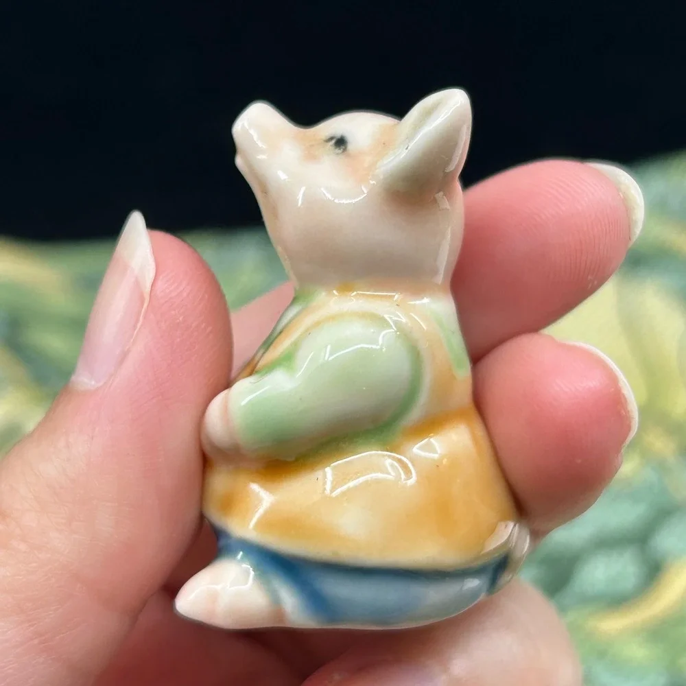 Vintage Pig Miniature Figurine Porcelain Dressed Pig Whimsical Storybook Trinket